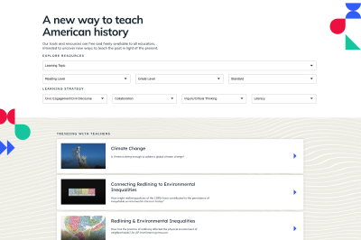 Screenshot of the New American History Learning Resources website